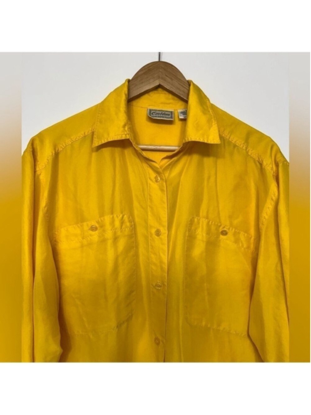 Vintage Yellow Silk Button Up Shirt Oversized Small - Picture 5 of 13